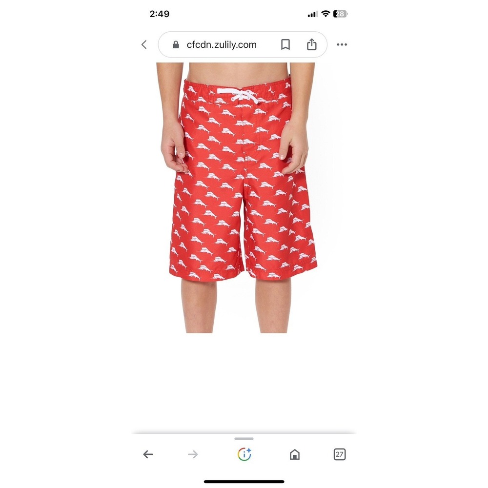 Tommy Bahama UPF 50 Swim Trunks Boys Youth size 6 Red White Marlin Drawstring
